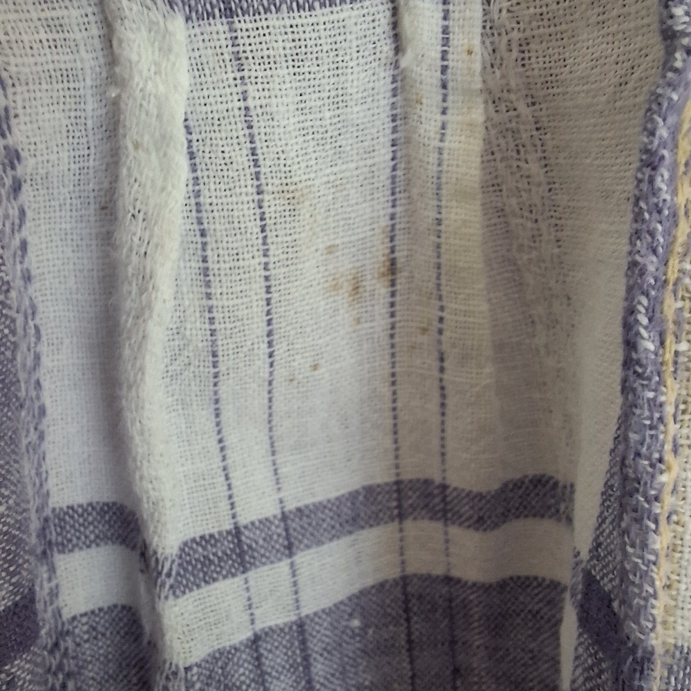 Vintage 90s Periwinkle White Plaid Linen Blend Dress 12 VTG Midi Cottagecore - Picture 7 of 16